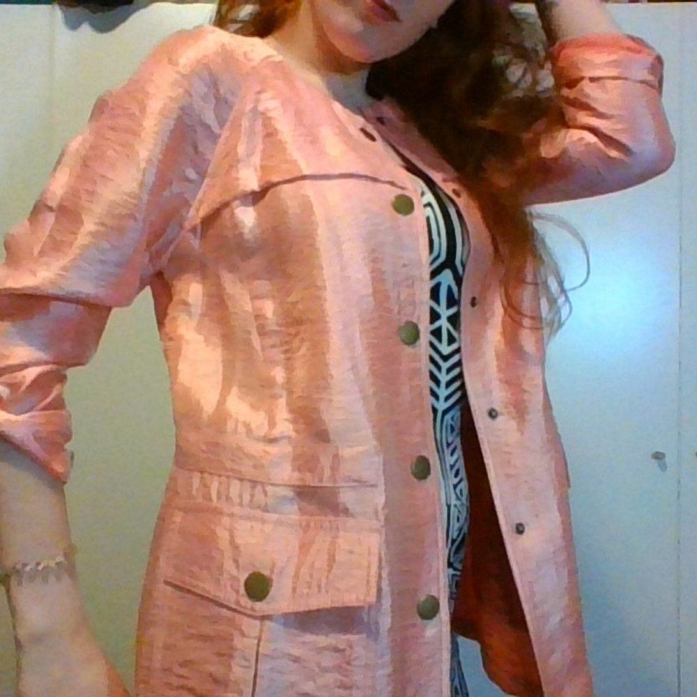 Ruby Rd Pink Lam Trench Jacket, Size 8 - image 5